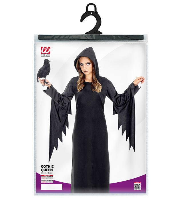 DUNKLE KÖNIGIN Kostümkleid mit Kapuze in Schwarz für Fasnacht und Halloween