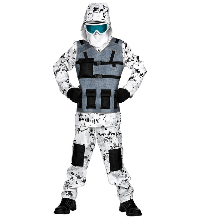 Arctic Special Forces Kostüm mit Kapuzenoberteil, Hose und Maske für Fasnacht