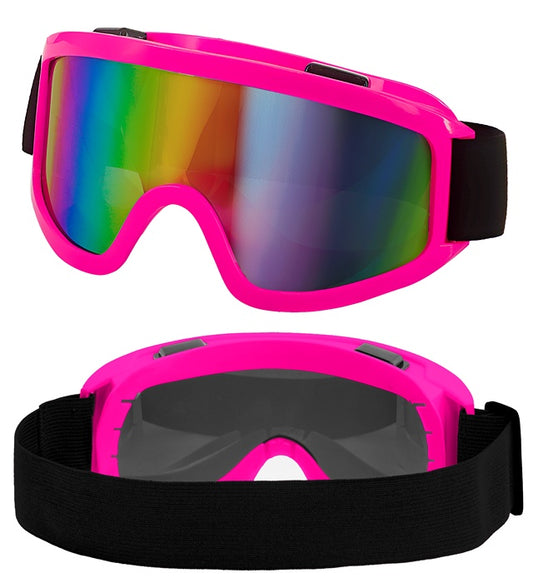 Neon pinke Skibrille mit verstellbarem Gummiband für Après-Ski und Festivals