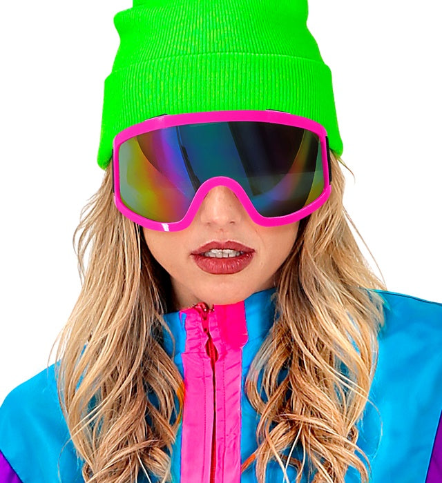 Neon pinke Skibrille mit großer Scheibe für Après-Ski und Festival