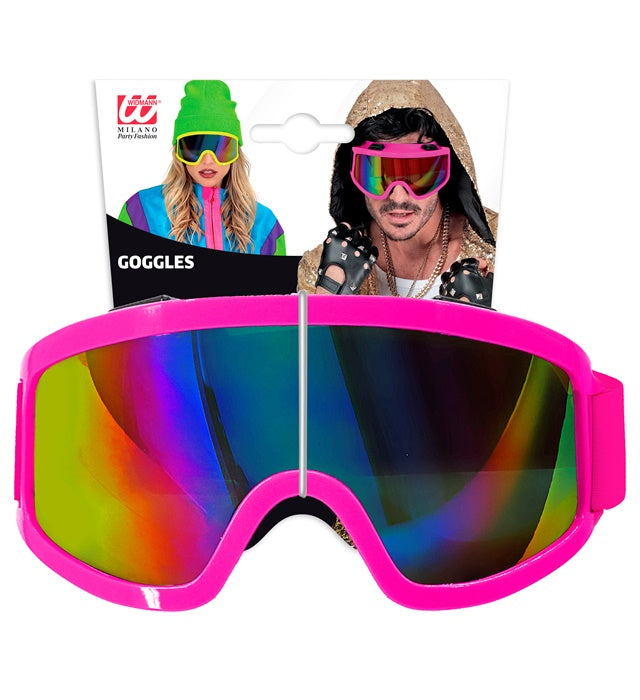 Neon pinke Skibrille mit großer Scheibe für Après-Ski und Festival