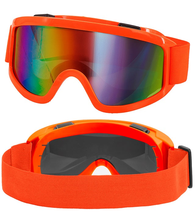Neon orange Skibrille für Après-Ski und Festival mit verstellbarem Gurt