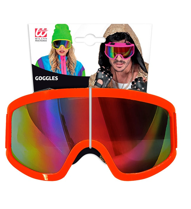 Neon orange Skibrille mit verstellbarem Band für Fasnacht und Festival