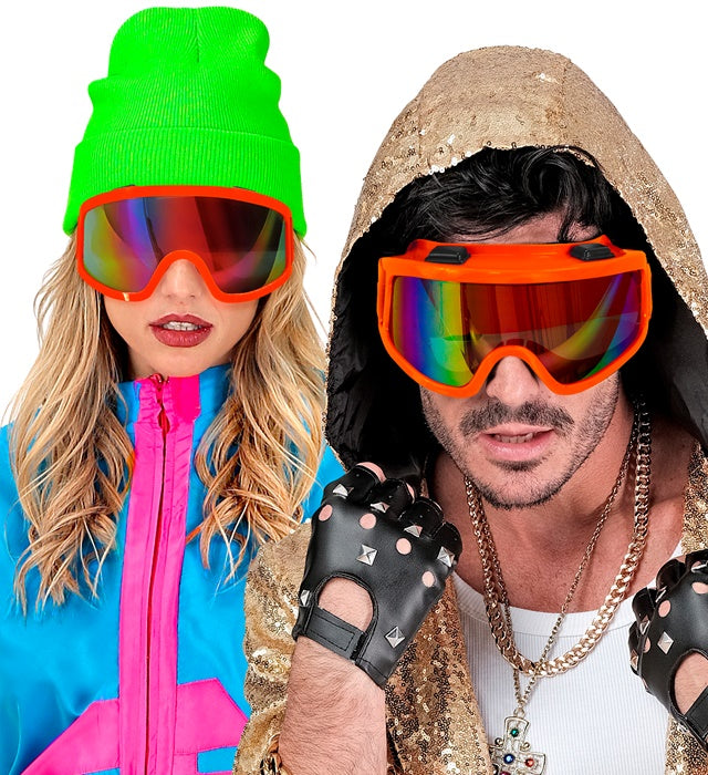 Neon orange Skibrille mit verstellbarem Band für Fasnacht und Festival