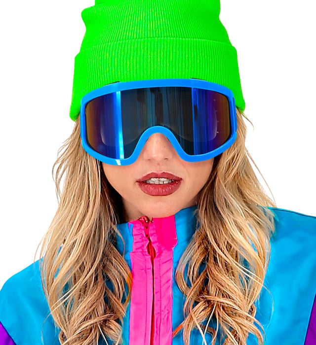 Blaue Skibrille mit verstellbarem Riemen für Après-Ski und Festivals