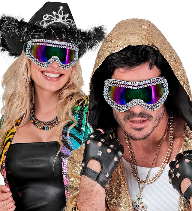Skibrille mit funkelnden Strasssteinen für Après-Ski und Fasnacht