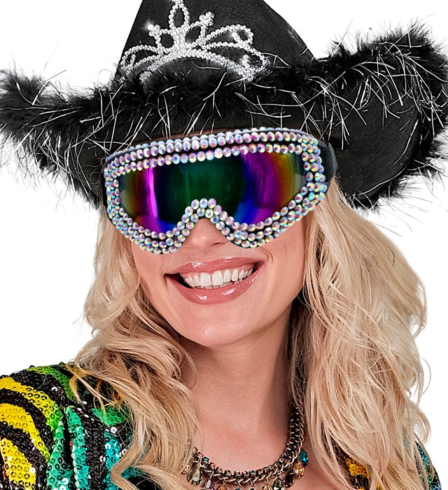 Skibrille mit funkelnden Strasssteinen für Après-Ski und Fasnacht