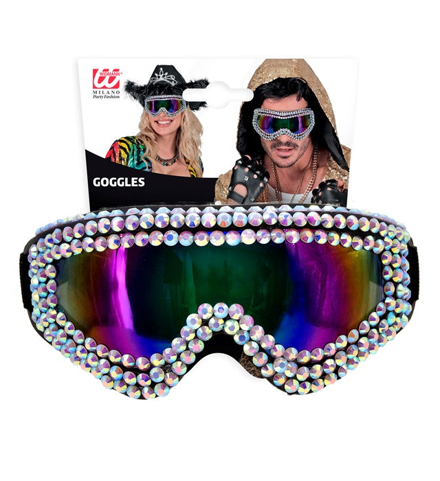 Skibrille mit funkelnden Strasssteinen für Après-Ski und Festivals