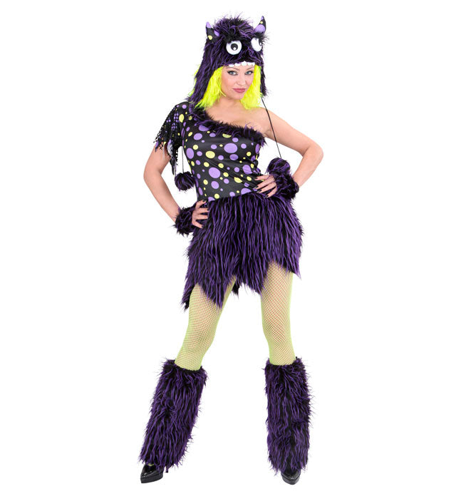 Monster Girl Kostüm in Lila mit Kapuze und Stulpen für Fasnacht