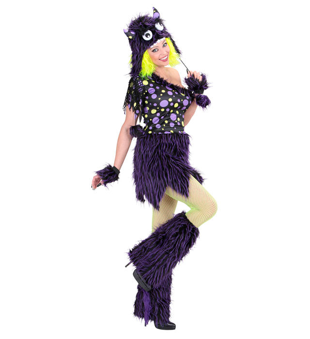 Monster Girl Kostüm in Lila mit Kapuze und Stulpen für Fasnacht