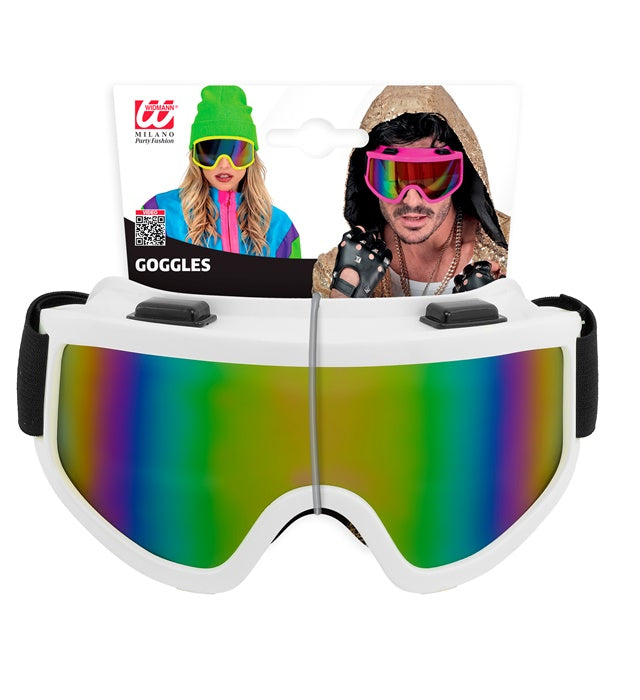 Weiße Skibrille mit verstellbarem Gurt für Après-Ski und Festival
