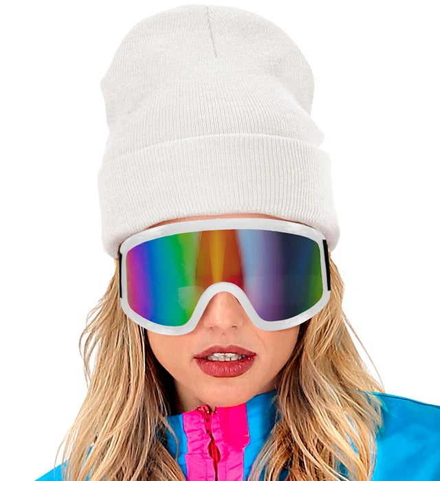 Weiße Skibrille mit verstellbarem Gurt für Après-Ski und Festival