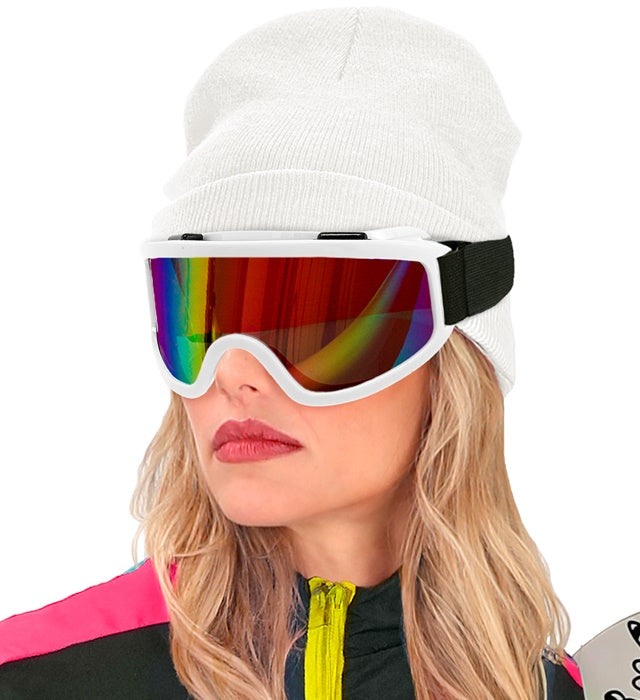 Weiße Skibrille mit verstellbarem Gurt für Après-Ski und Festival