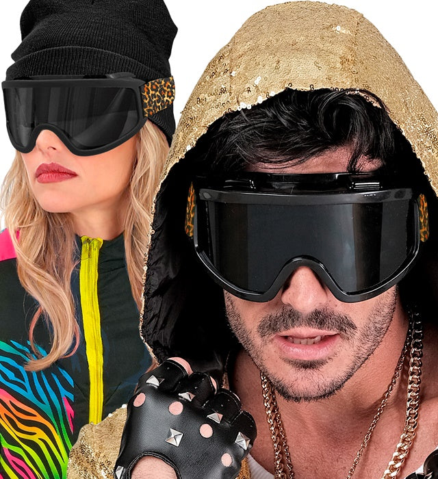 Skibrille mit Leopardenmuster als Fasnachts- und Festival-Accessoire