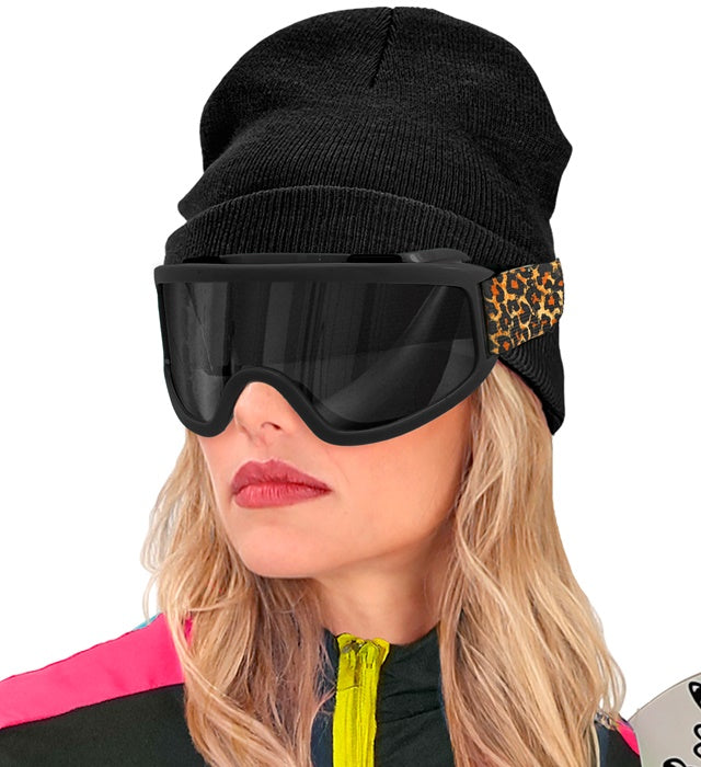 Skibrille mit Leopardenmuster als Fasnachts- und Festival-Accessoire