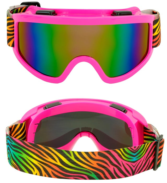Skibrille mit buntem Regenbogen-Tigermuster für Fasnacht und Festivals