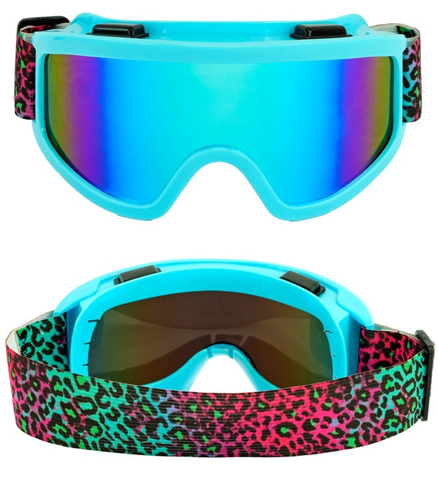 Skibrille mit Leopardenmuster und Regenbogenfarben für Fasnacht und Festival