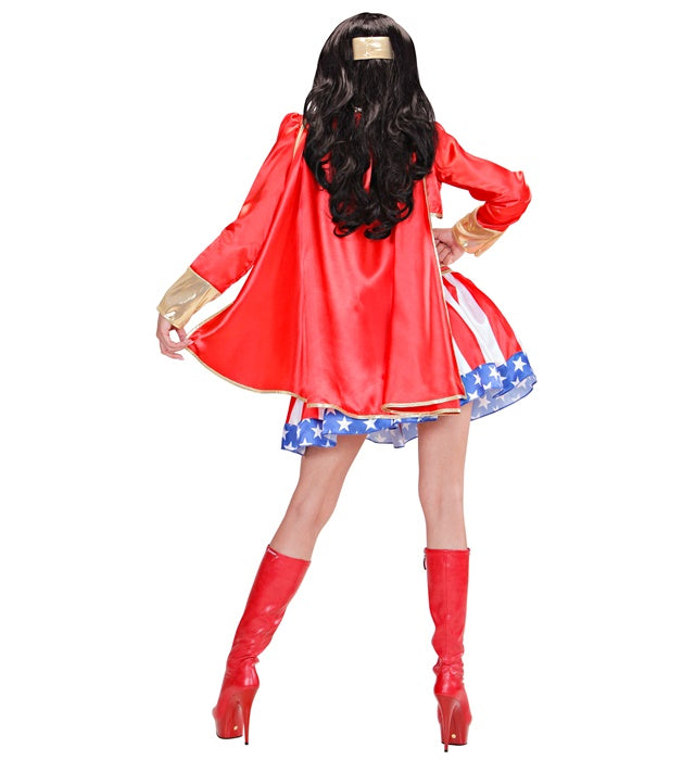 Super Hero Girl Kostüm mit rotem Umhang und passendem Kopfteil