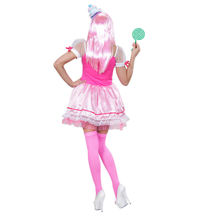 Cupcake Girl Kostüm mit buntem Kleid und Minihut für Fasnacht