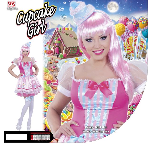 Cupcake Girl Kostüm mit buntem Kleid und Minihut für Fasnacht