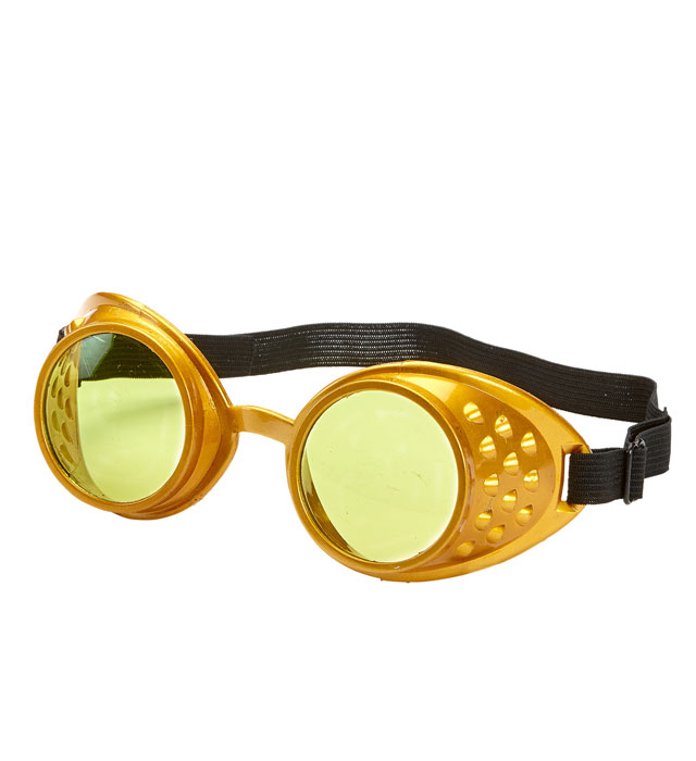 Goldene Steampunk Brille mit filigranem Rahmen als Fasnacht-Accessoire