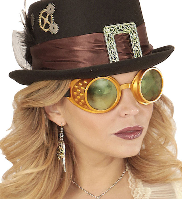 Goldene Steampunk Brille mit filigranem Rahmen als Fasnacht-Accessoire