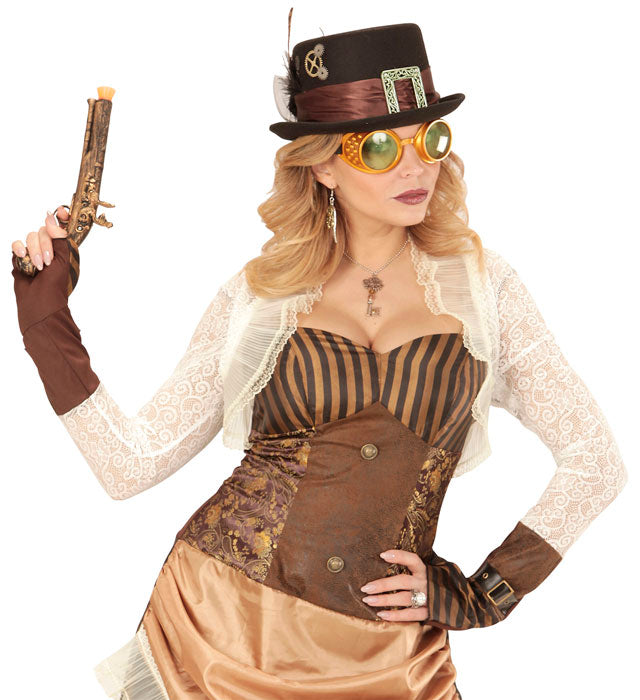 Goldene Steampunk Brille mit filigranem Rahmen als Fasnacht-Accessoire