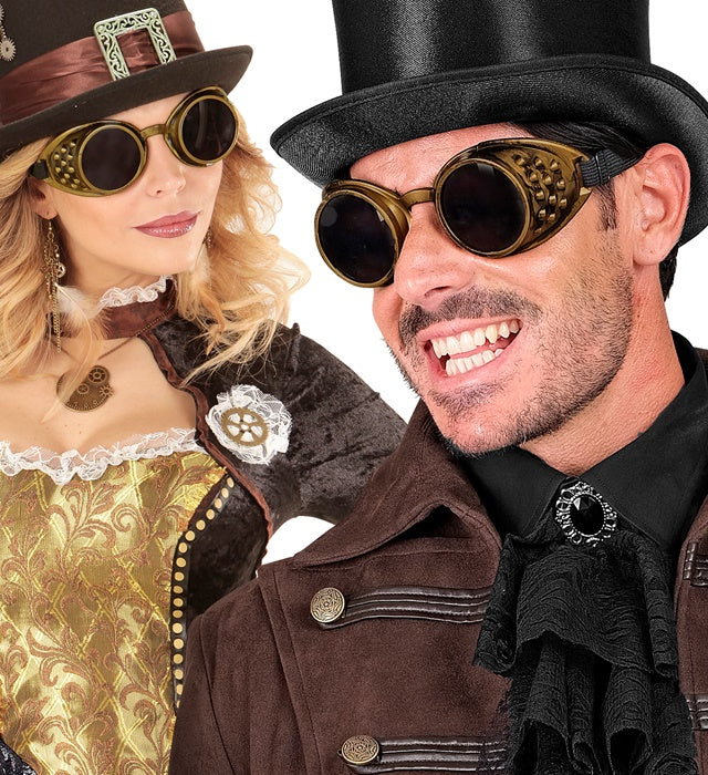 Bronzene Steampunk Brille im Vintage-Look für Fasnacht und Mottopartys