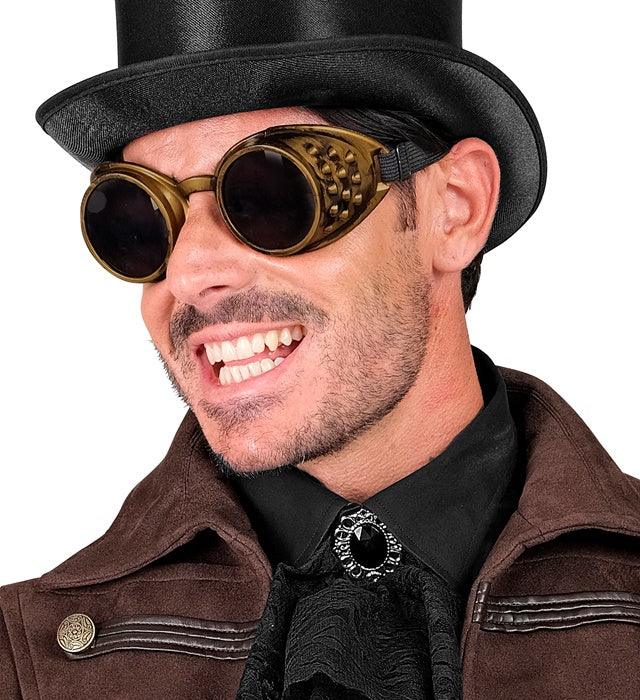 Bronzene Steampunk Brille im Vintage-Look für Fasnacht und Mottopartys