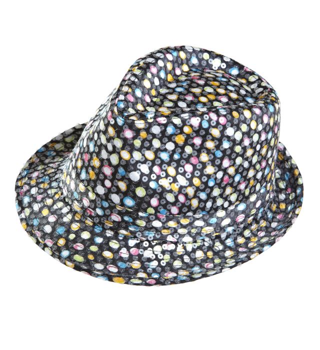 Schwarzer Fedora-Hut mit bunten Pailletten, Fasnacht Accessoire