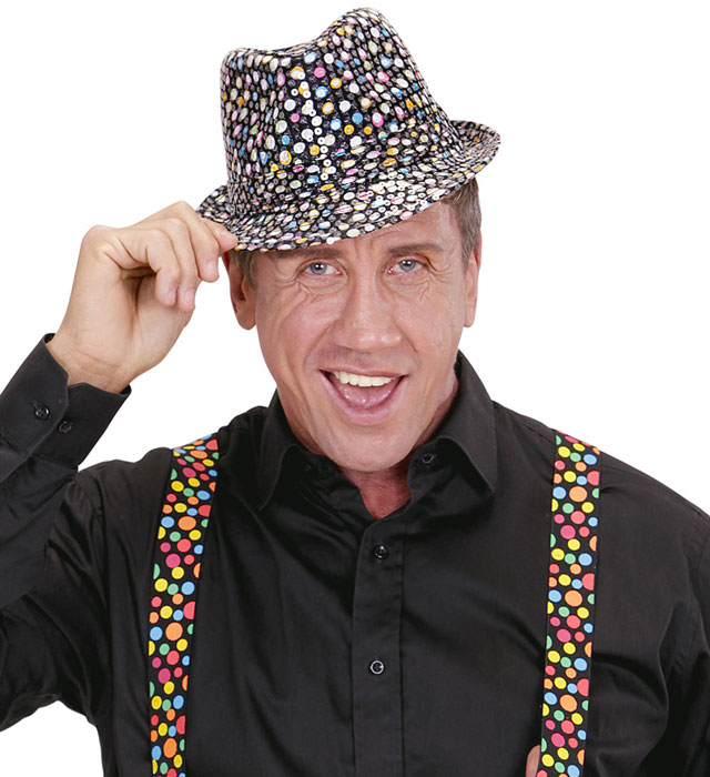 Schwarzer Fedora-Hut mit bunten Pailletten, Fasnacht Accessoire