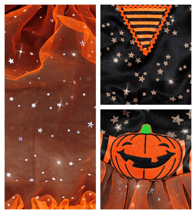 Hexen-Kostüm bestehend aus schwarzem Kleid und spitzem Hexenhut