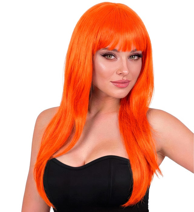 Orangefarbene Vogue Perücke für Fasnacht und Mottoparty