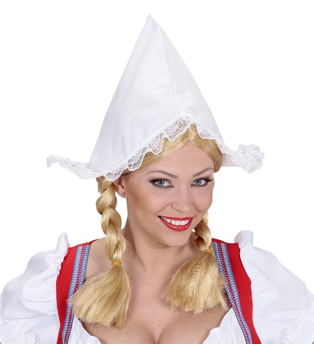 Traditionelle Holländerin Mütze mit weißer Spitzenborte für Fasnacht