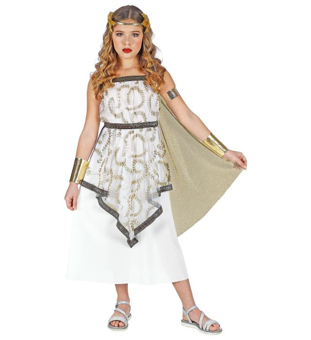 Griechische Göttin Kostüm mit weißem Kleid, Schulterumhang und Lorbeerkranz