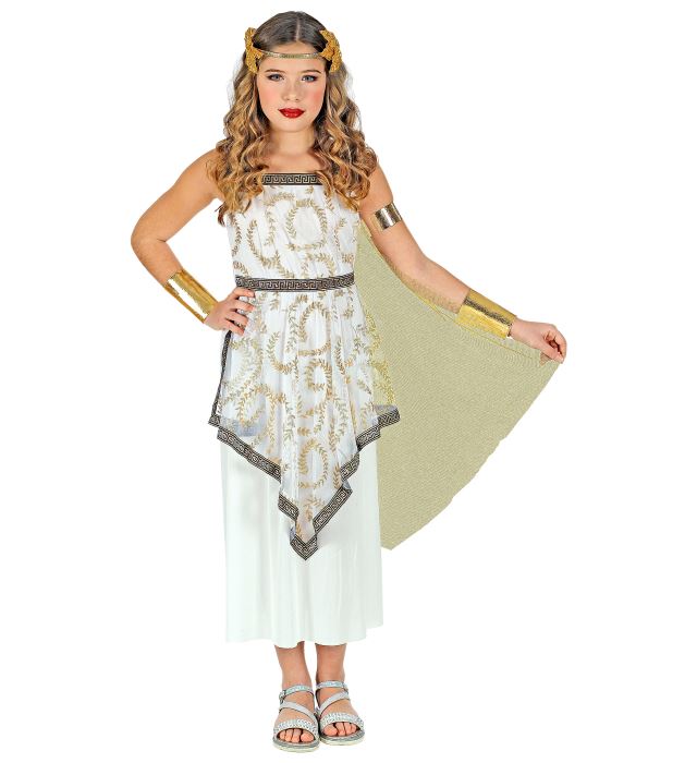 Griechische Göttin Kostüm mit weißem Kleid, Schulterumhang und Lorbeerkranz