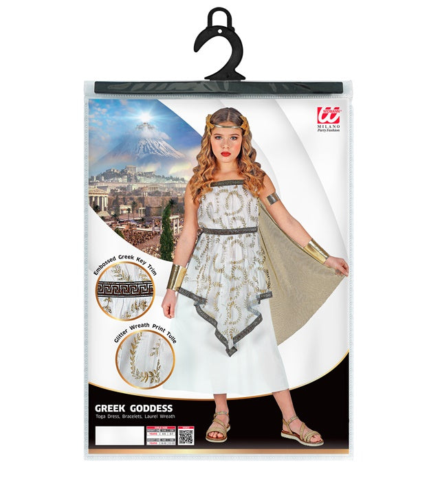 Griechische Göttin Kostüm mit weißem Kleid, Schulterumhang und Lorbeerkranz