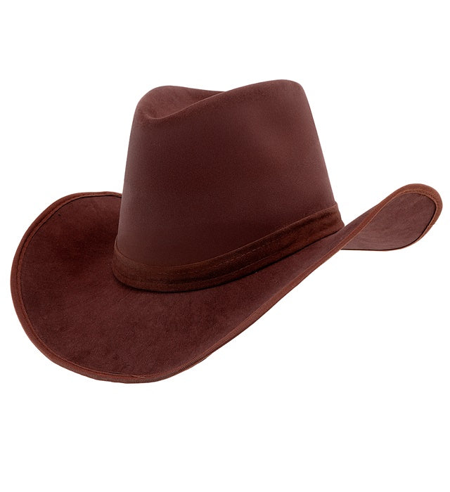 Brauner Cowboyhut aus Wildlederoptik für Westernkostüme und Fasnacht