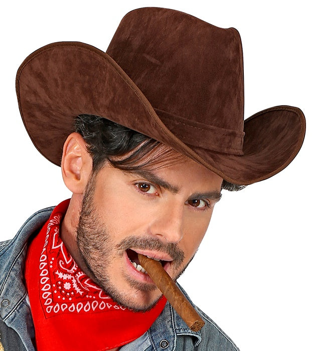 Brauner Cowboyhut aus Wildlederoptik für Westernkostüme und Fasnacht
