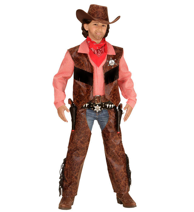 Cowboy-Kostüm bestehend aus Shirt, Weste, Chaps und Cowboy-Hut