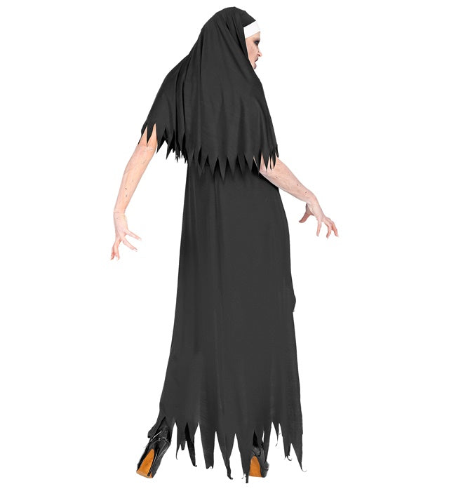 Horror Nonne Kostüm mit schwarzem Kleid und Haube für Fasnacht und Halloween