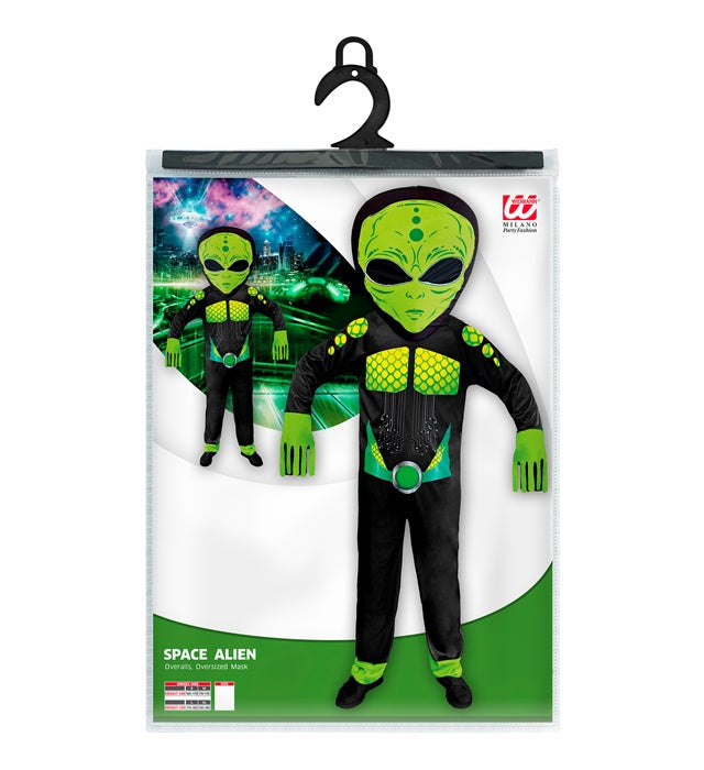 Alien-Kostüm mit Overall und großer Maske für Fasnacht