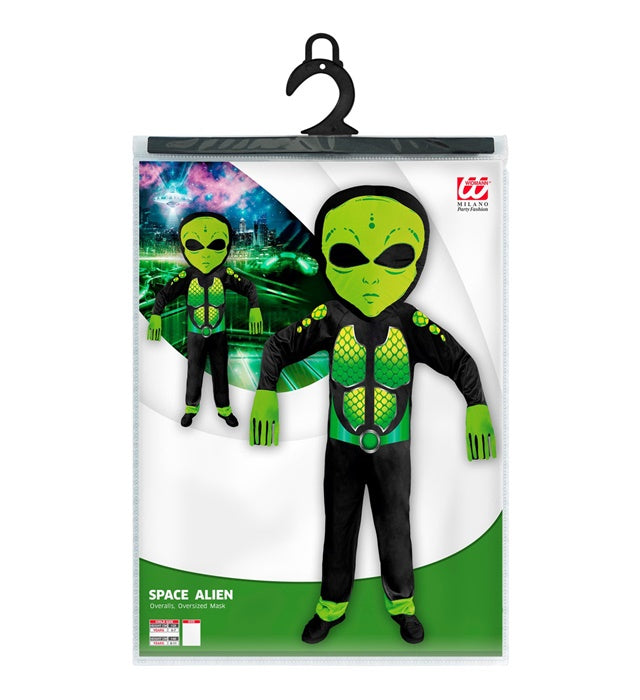 Alien-Kostüm mit großem Overall und Riesenmaske für Fasnacht