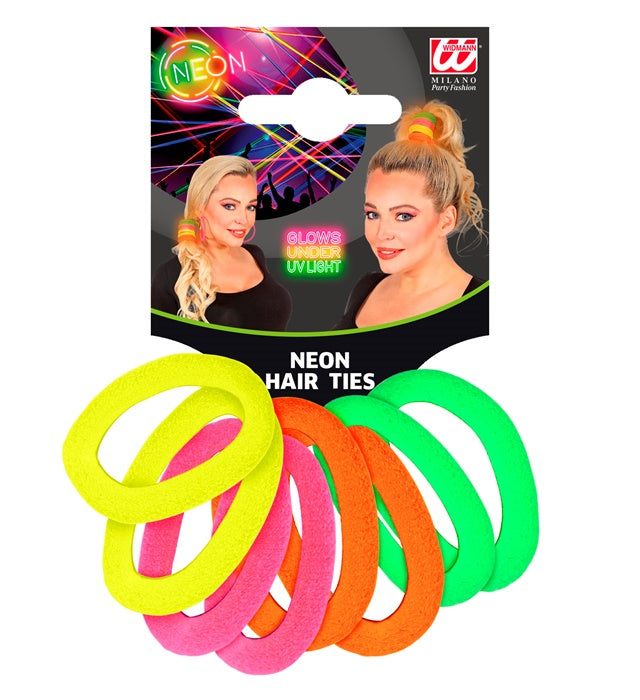 Set aus 8 neonfarbigen Haargummis in verschiedenen Farben