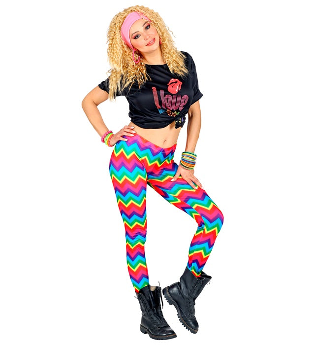 Neon Regenbogen Leggings leuchtend bunt für Fasnacht und Karneval