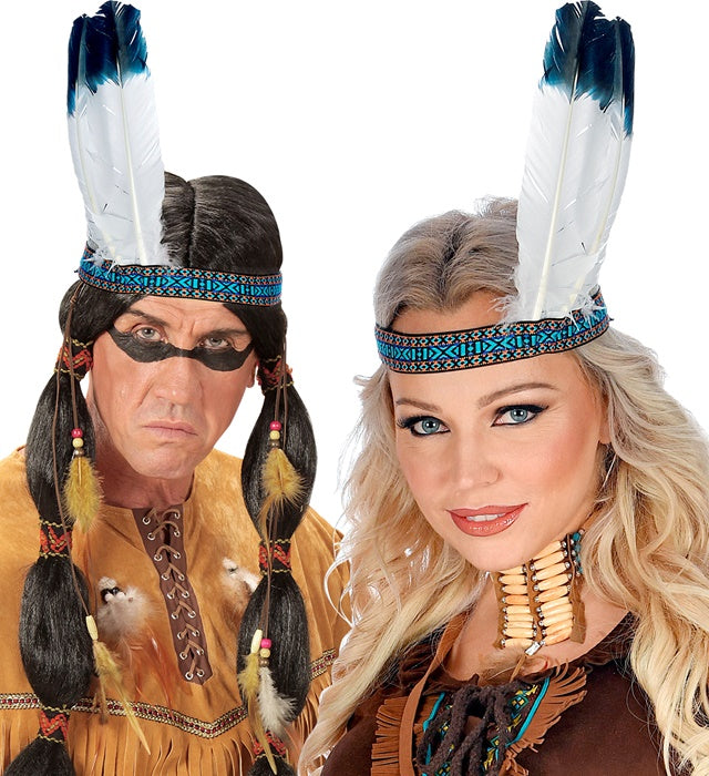Indianerstirnband mit zwei farbigen Federn als Fasnachts-Accessoire