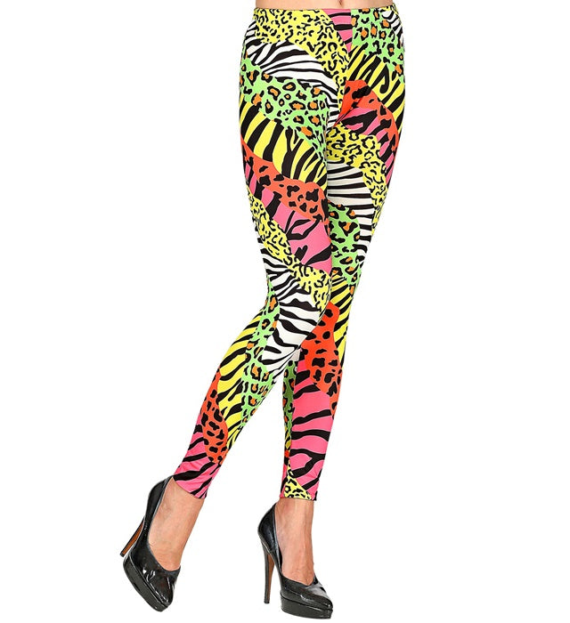 Bunte 80er Jahre Leggings mit auffälligem Tiermuster für Fasnacht