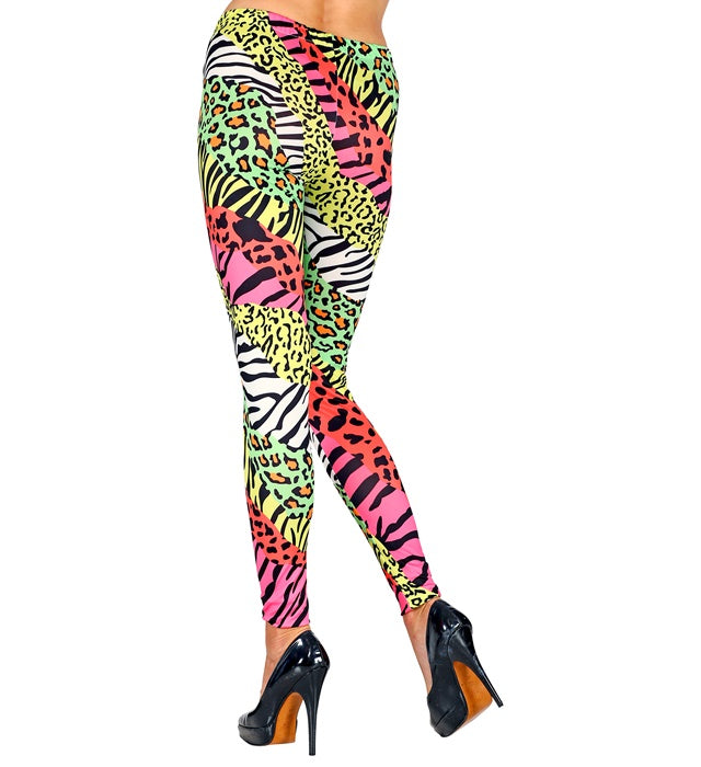 Bunte 80er Jahre Leggings mit auffälligem Tiermuster für Fasnacht