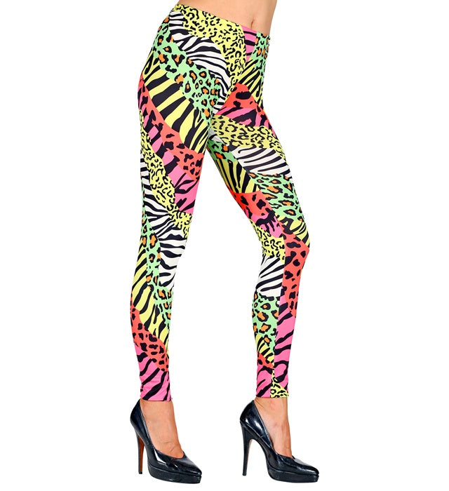 Bunte 80er Jahre Leggings mit auffälligem Tiermuster für Fasnacht