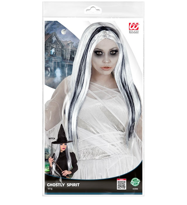 Ghostly Spirit Perücke in weiss, schwebender Geisterlook für Halloween und Fasnacht